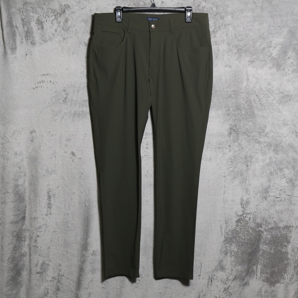 Peter Millar Crown Crafted Pants Mens 35x32 Green Performance Trousers Preppy